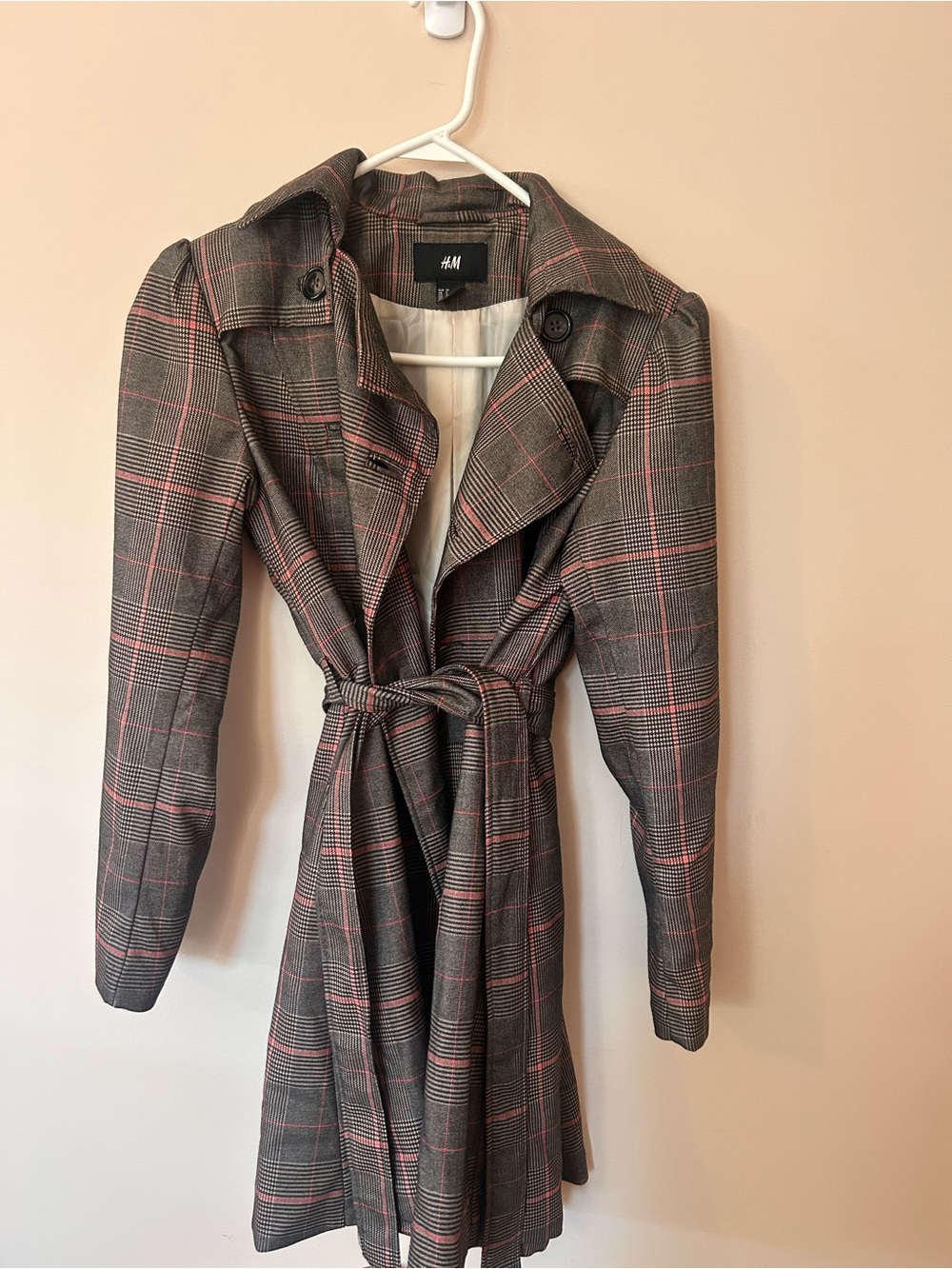 H&M Brown Plaid Trench Coat